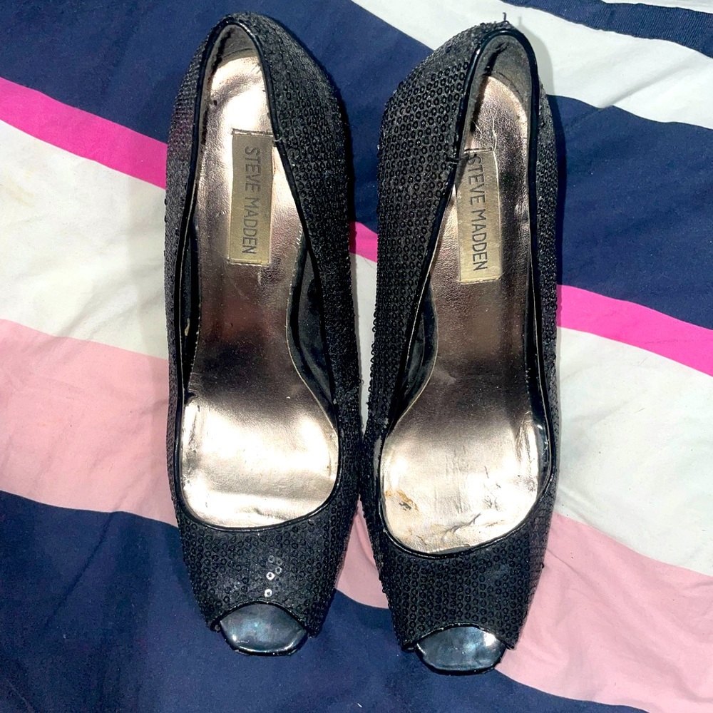 Steve Madden sequined black heels 👠